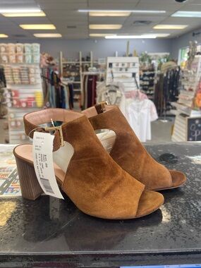 kate spade Cognac Suede Open-Toe Block Heel Sandals